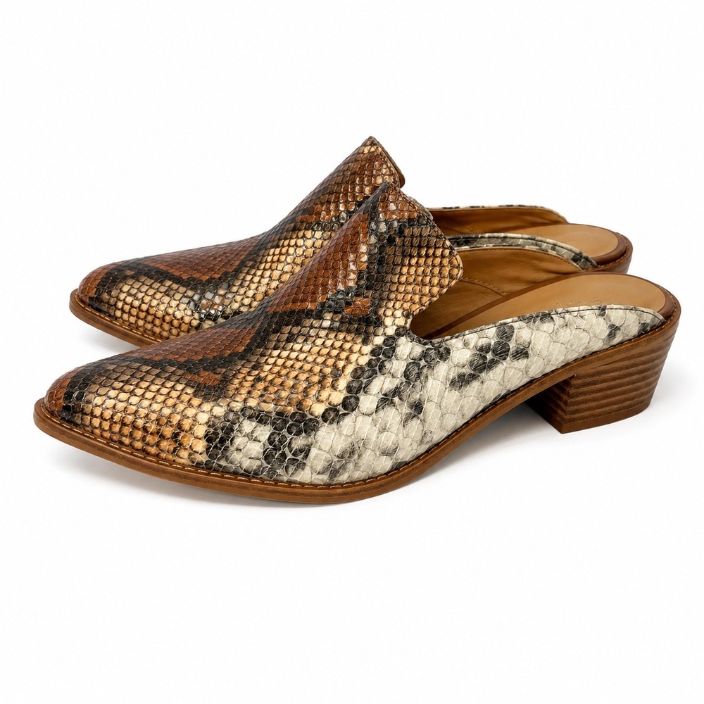Chinese Laundry Womens Snakeskin Print Mules Brown Cream MWL-003A Size 8.5 39